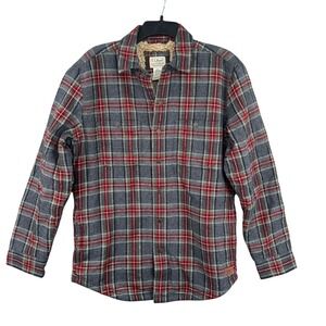 LL Bean Sherpa Line Scotch Plaid Grey Flannel Shirt Jacket S Slightly Fitted NEW